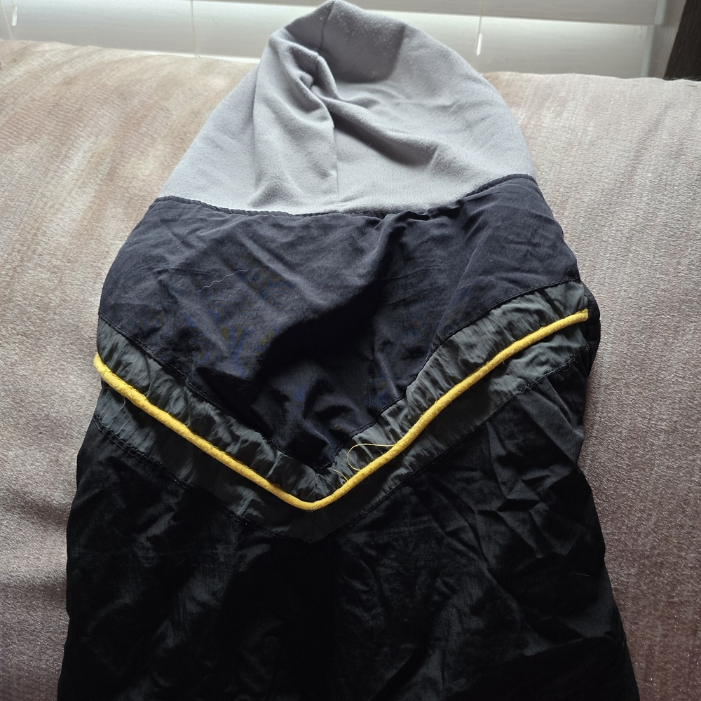 Gray and Black Hooded Jacket with Yellow Trim